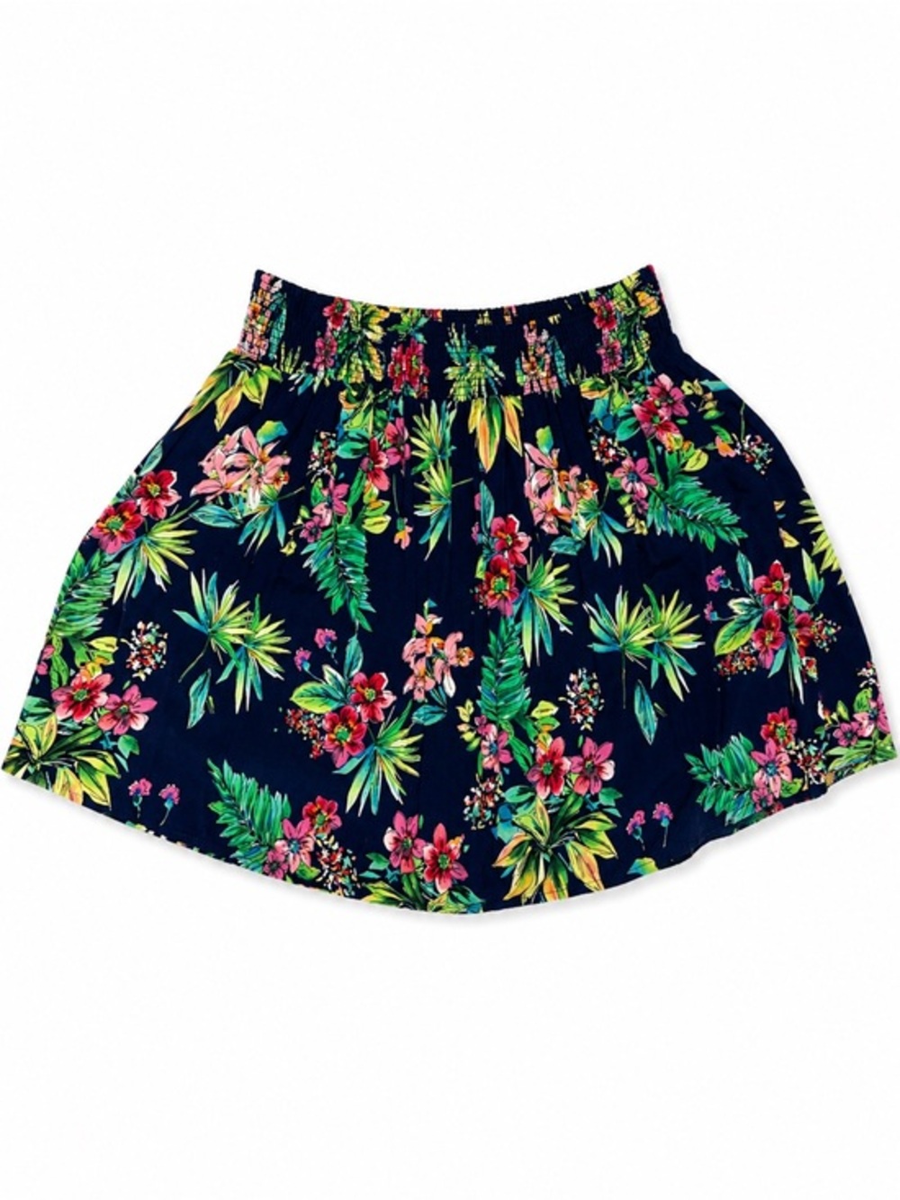 RACHEL Roy Medium Navy Tropical Floral Smocked Waist Skirt Like New